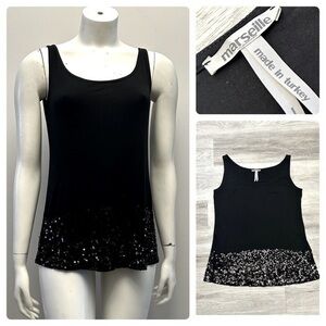 MARSEILLE black sleeveless top with sequin detail. Stretch. Like new condition.
